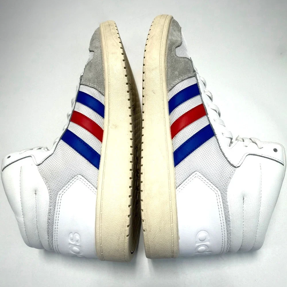 Adidas Hoops 2.0 Mid Shoes Mens 12 White Blue Red‎ Basketball Sneakers FW8252